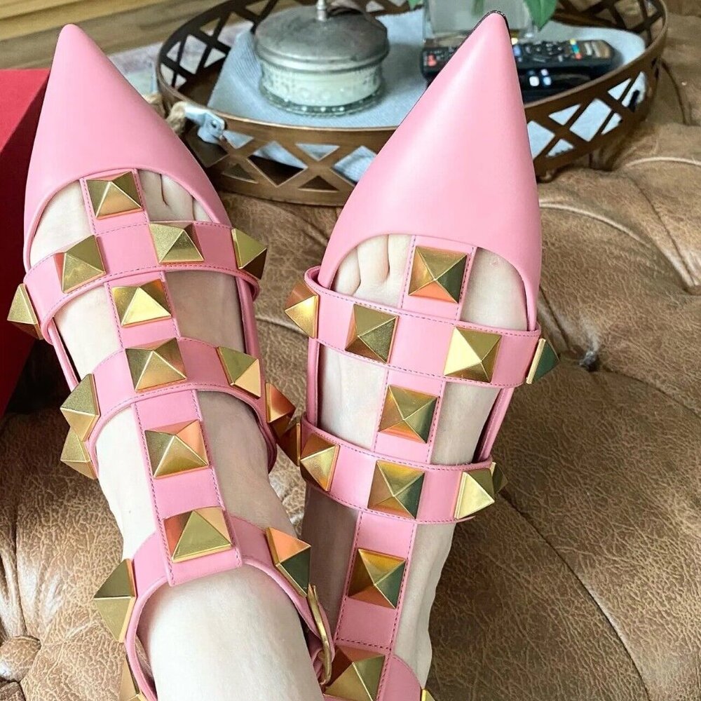 Valentino Garavani Roman Stud Ankle Strap Mule Vlogo Rockstud Cage Flat 38 40
